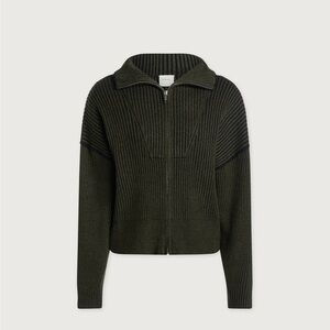 Varley Olive Green Carmen Ribbed Knit Jacket